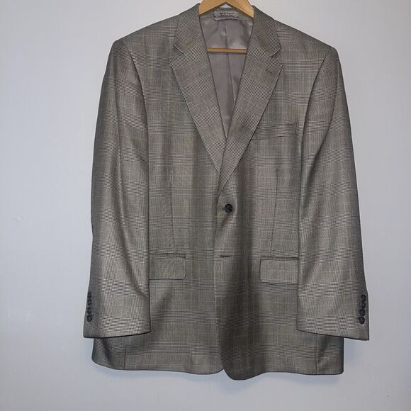 W.H. Belk Blazer Suit Jacket 44R Silk Wool Blend Houndstooth Nailhead Windowpane - Picture 3 of 8